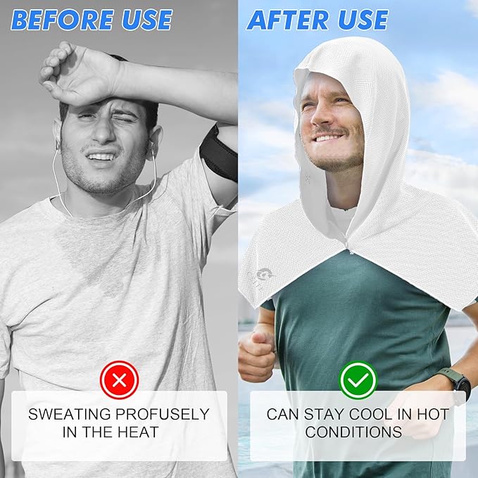 Cooling Hoodie Towels for Neck and Face, UPF 50 Sun Protection & Instant Cooling, Ice Towels for Hot Weather, Soft Breathable Towel for Sport, Work Out, Gym, Camping & More Activities