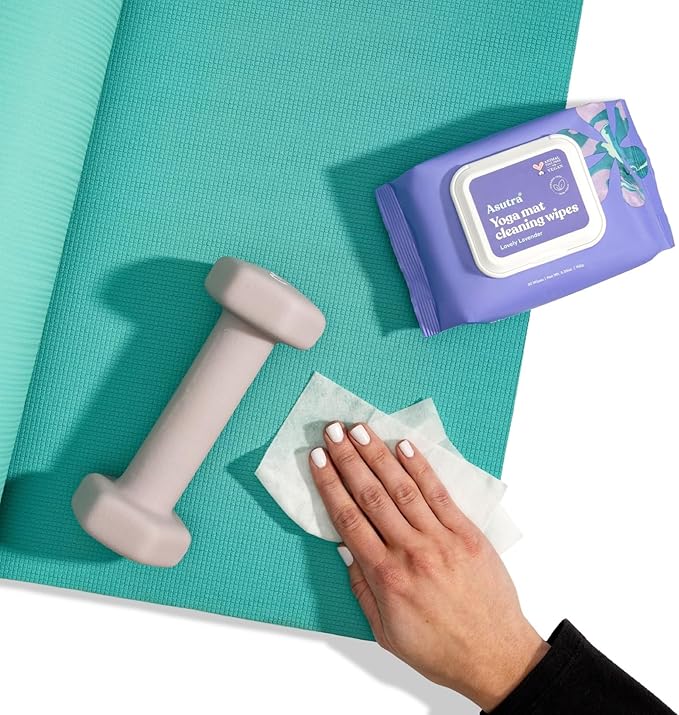 ASUTRA Yoga Mat Cleaning Wipes (Lovely Lavender), 4 Pouches (30 Wipes Each) - No Slippery Residue, Deep-Cleansing for Fitness Gear & Gym Equipment