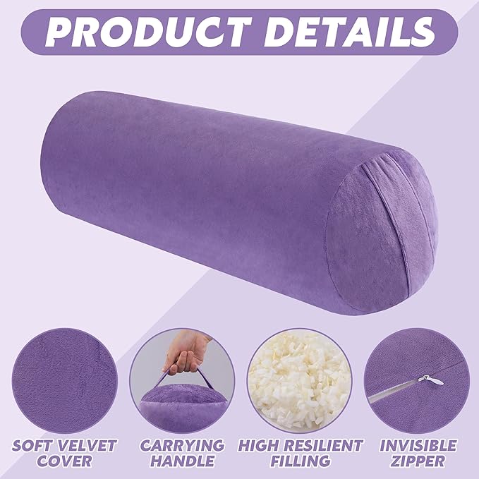 MABOZOO Round Yoga Pillow, Cylindrical Yoga Bolster Pillow with Washable Cover, Meditation Cushion Body Cushion for Practice, Restorative, Meditation