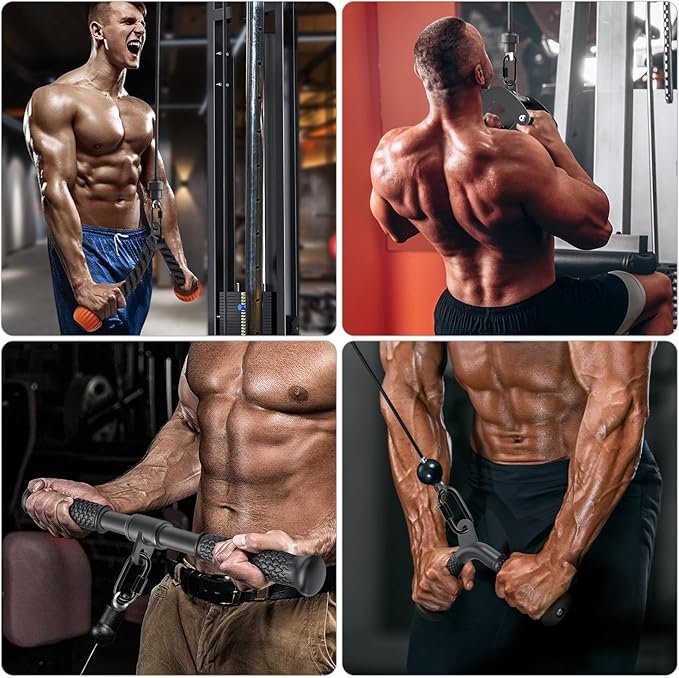 SELEWARE Triceps LAT Pulldown Attachments Home Gym Workout Accessories with Non-Slip Soft Rubber Grip Cable Machine Attachments Triceps Rope Double D Row Handle Pull Down Bar Straight Bar Exercise