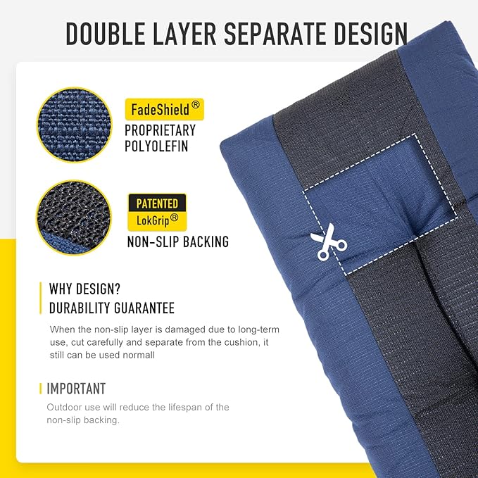 SUNROX LokGrip Non Slip Tufted Memory Foam Bench Cushion, FadeShield Water Resistant Durable Thicken Outdoor/Indoor Bench Seat Pads 30x14x4 inch, Navy