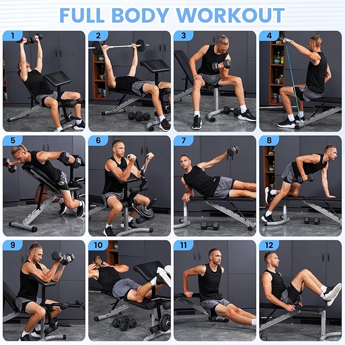 SPORTSOUL Adjustable Weight Bench Professional Utility Heavy Duty Workout Bench Incline Decline Flat Multi-Purpose Bench Press