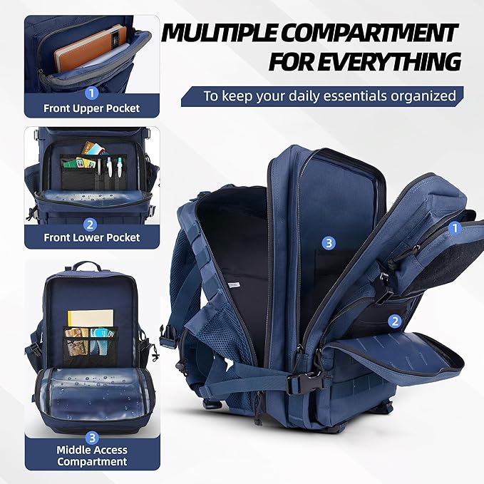 gracedon Tactical Backpack - Military Molle Bag 3 Days Pack for men and Women Large Assault Rucksack 45L (Navy)