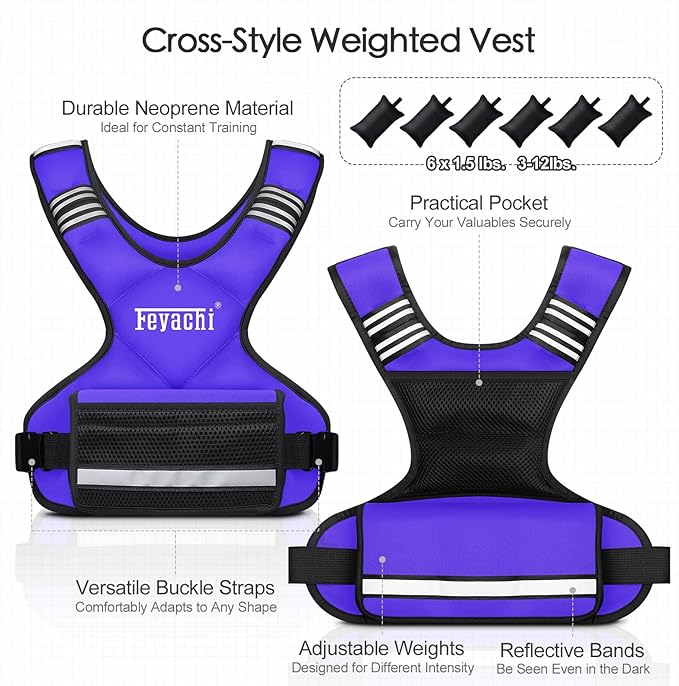 Feyachi Adjustable Weighted Vest - 3-12 lbs/12-20 lbs/20-32 lbs X Type Weight Vest with Reflective Stripe Ideal for Running Workout and Training