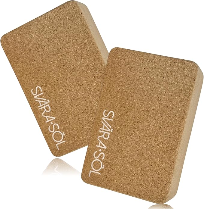 Cork Yoga Blocks 2 Pack | 9x6x3 Inch Natural Cork Block Set | High-Density Yoga Blocks for Stability & Support | Eco-Friendly Yoga Essentials
