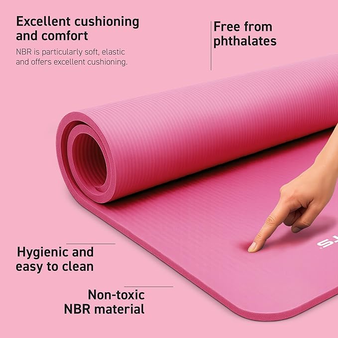 Yoga Mat Premium Non Slip Thick – Extra Comfortable Exercise Mat for Home Workouts, Pilates, Stretching & Gym – Cushioned NBR Foam, Gym Mat with Strap, for Women & Men