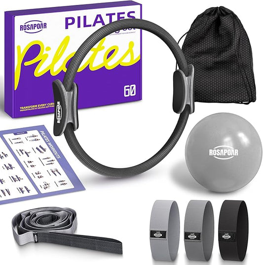 Pilates Ring Set - 14" Magic Circle with Yoga Ball & Resistance Bands – Home Workout Equipment for Women, Toning & Core Sculpting Essentials Kit