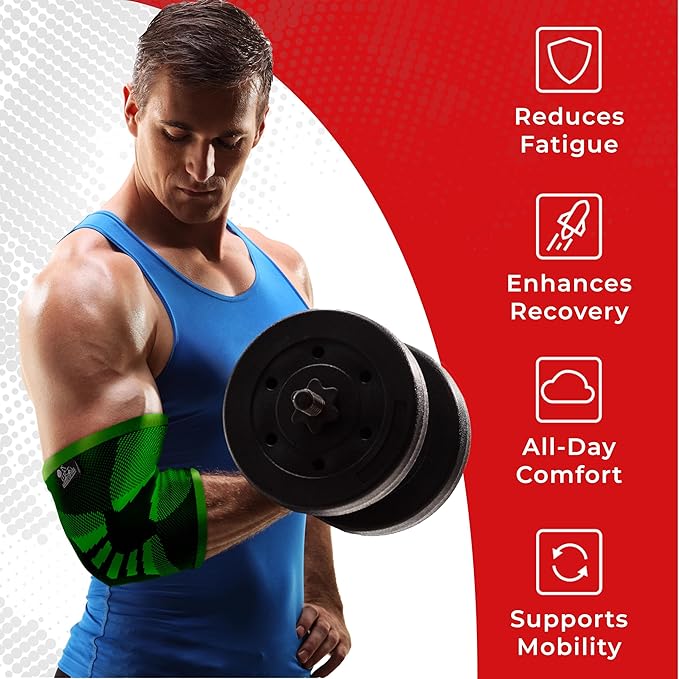 Nordic Lifting Elbow Compression Sleeves (1 Pair) for Men & Women - Support for Pain Relief, Tendonitis, Golfer’s & Tennis Elbow - Weightlifting Brace for Workout, Arm & Joint Recovery