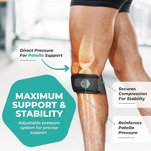 Patella Knee Strap with 3 Adjustable Support Pads - Patella Band for Osgood Schlatter Knee Brace Youth and Adults - Knee Strap Patella Tendon Support for Runners Knee - Patellar Tendon Support Strap