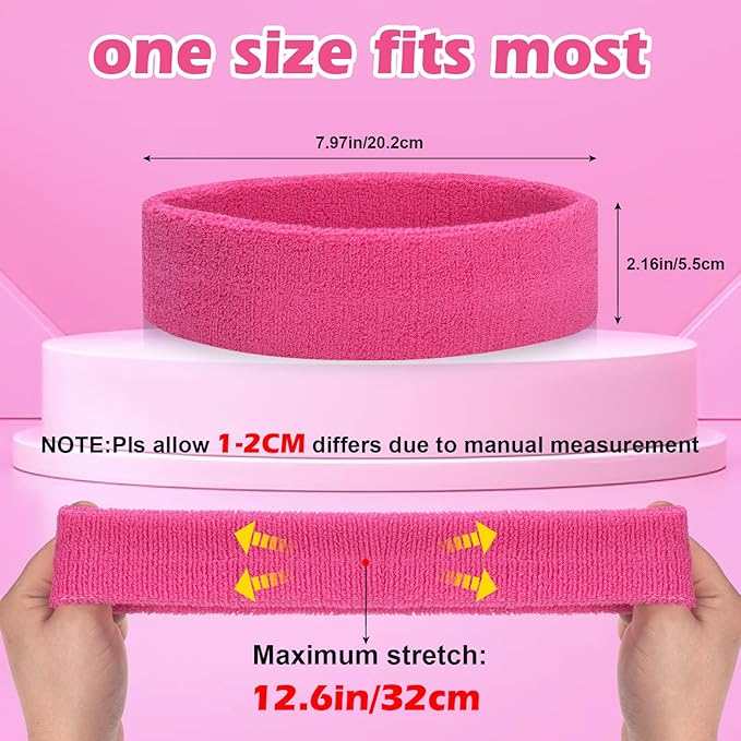 ONUPGO Sweatband Headbands for Men & Women -12PCS Sports Headbands Moisture Wicking Athletic Cotton Terry Cloth Headband for Tennis,Basketball,Football,Gym,Working Out