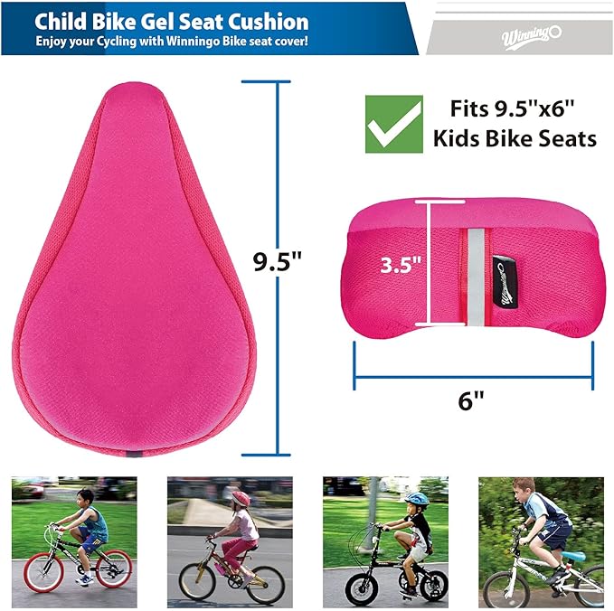 Gel Kids Bike Seat Cushion Cover, Anti-Slip Child Bike Seat Cover Comfortable Adjustable Small Bicycle Saddle Pad, 9'' X 6''