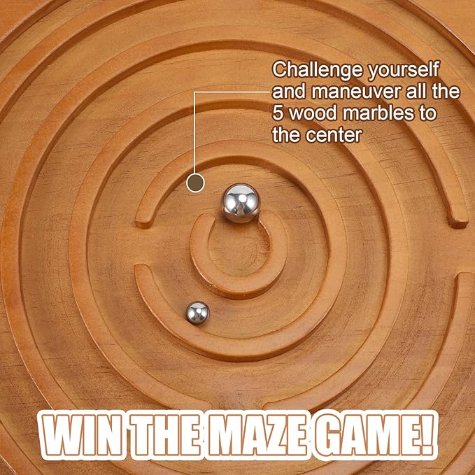 Maze Balance Board Wood Wobble Board with 2 Beads Rocker Balance Disk for Leg Workout, Exercise Training, Physical Therapy, Bodyweight Fitness, Skiing, Surfing, Skateboarding with Labyrinth