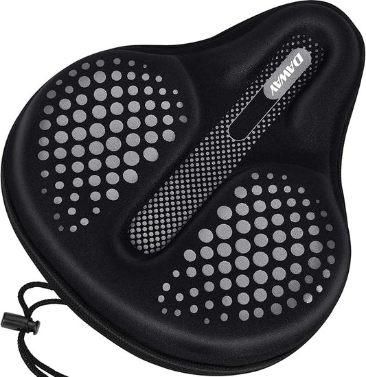 DAWAY Comfortable Bike Seat Cover - Silicone Gel & Memory Foam Padded Bike Seat Cushion for Men Women - Soft Bicycle Saddle Cover for Peloton, Stationary Exercise, Mountain Road Bikes - XL/Large/Small
