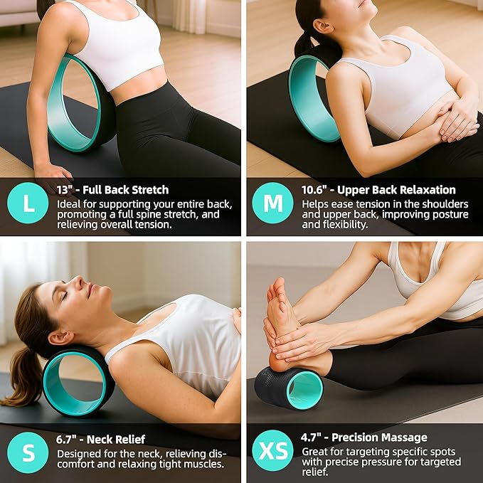 Back Roller Wheel Set of 3 with 2 Yoga Blocks – Foam Back Stretcher for Pain Relief, Spine Cradle Deep Tissue Massage Roller for Stretching & Physical Therapy