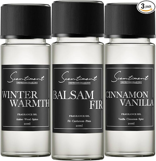 Diffuser Oil - Top 3 Winter Collection Scent Samples | Aromatherapy Home Fragrance | Luxurious Scent with Notes of Cinnamon Vanilla, Balsam Fir, Winter Warmth (20ml)