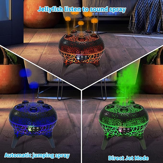 BOHOFAM Jellyfish Essential Oil Diffuser 250ML,Aroma Diffuser Hears Sound to Spray Dancing Jellyfish Mist,7 Colorful Lights, 4 * 10ML Hotel Collection Diffuser Oils Scents for Home Bedroom(Black)