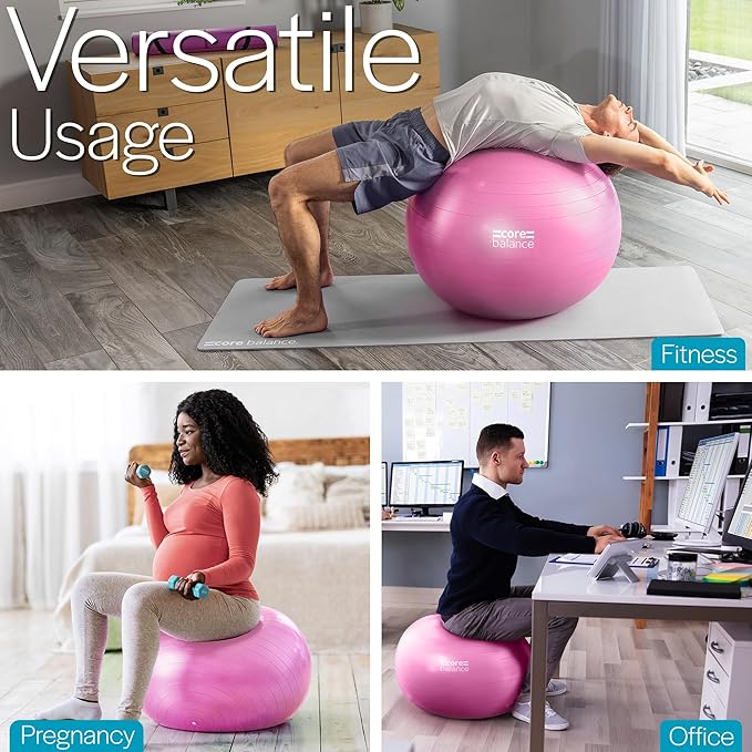 Exercise Ball for Workouts, Anti-Burst and Slip Resistant, Swiss Yoga Ball for Pregnancy, Stability, Fitness and Physical Therapy, 4 Sizes, with Pump