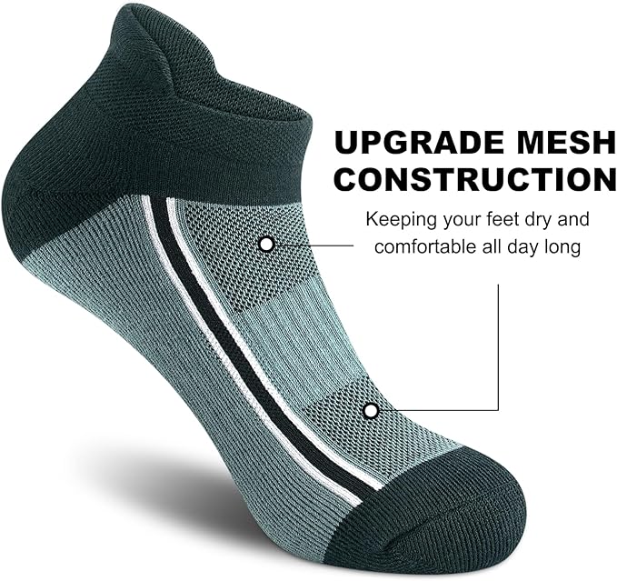 Gonii Men's Running Athletic Ankle Socks - Thick Cushioned Low Cut Socks (5 Pairs)