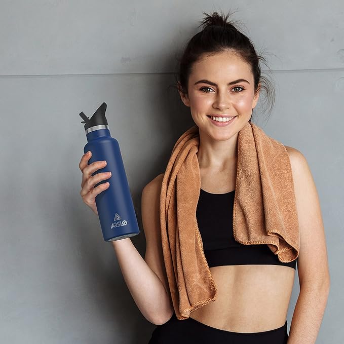 Stainless Steel Double Wall Water Bottles, Vacuum Insulated Bottle With Straw Lid, Insulated Water Bottle Keeps Water Cold for 24 Hours, Hot for 12 Hours, Hiking, Sports