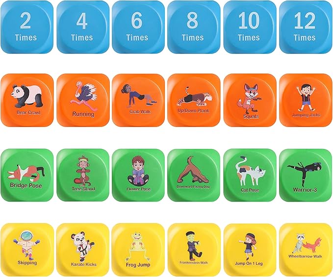 Fun Fitness Dice for Kids - Children's Workout Dice and Yoga Dice Set - Fitness Exercise Dice Game with Kids Yoga Poses - Childrens Foam Exercise Dice, Great Kids Exercise Equipment - Kids Ages 3+