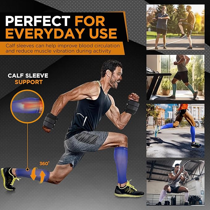 Doc Miller Compression Calf Sleeve for Men & Women, Premium Medical Grade, 15-20mmHg Graduated Support for Running, Calf Tear, Shin Splints, Knee High, Calf Sleeves, 1 Pair