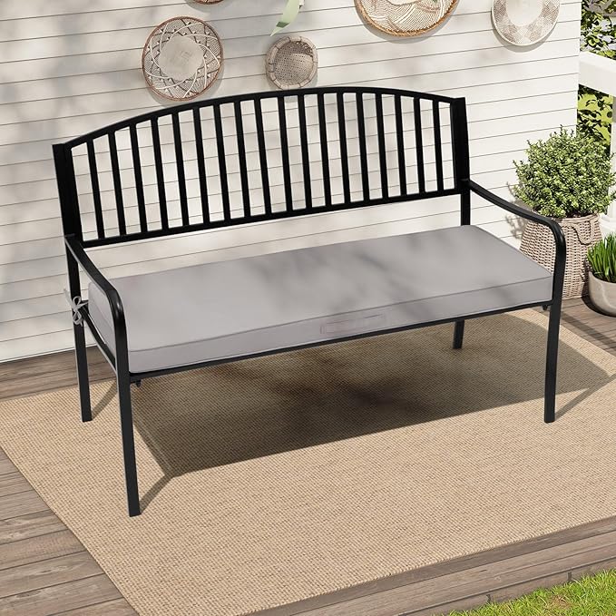 Crestlive Products Outdoor Bench Cushion 36 x 14 Inch, Waterproof Patio Bench Cushions for Outdoor Furniture, Porch Swing Replacement Pad with 30D Foam, Adjustable Straps and Portable Handle, Gray
