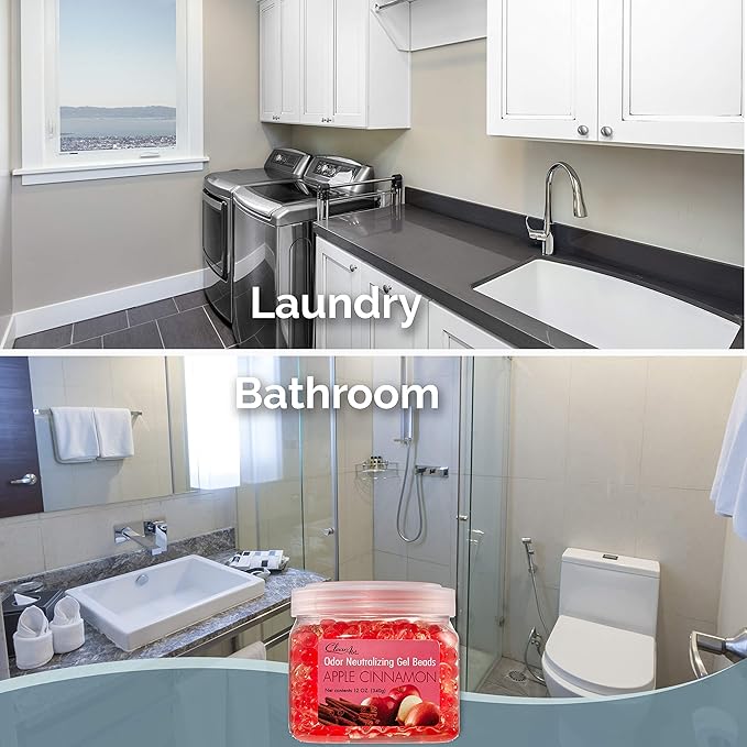 Clear Air Odor Eliminator Gel Beads - 12 oz, Pack of 2 - Air Freshener Made with Essential Oils - Eliminates Odors in Bathrooms, Cars, Boats, RVs & Pet Areas - Apple Cinnamon Scent