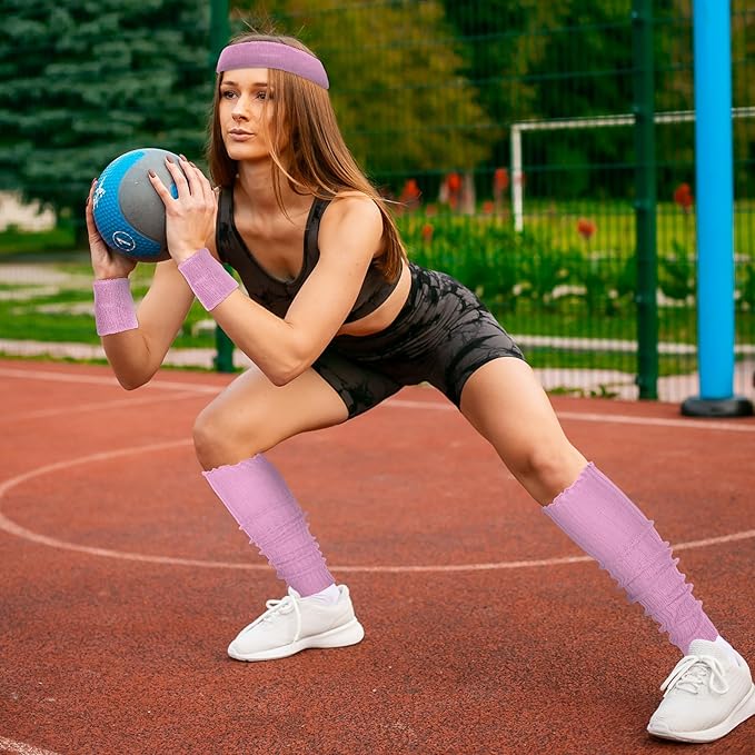 Hillban 4 Set 80s Leg Warmer Workout Set Women Men Neon Headband Rainbow Wristband Outfit Halloween 80s 90s Accessories