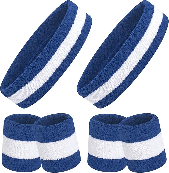 ONUPGO 6 Pieces Sweatbands Set - Sports Headbands Wristbands for Men & Women,Cotton Terry Cloth Sweatband for Tennis,Basketball,Gym,Working Out - Moisture Wicking Elasticity