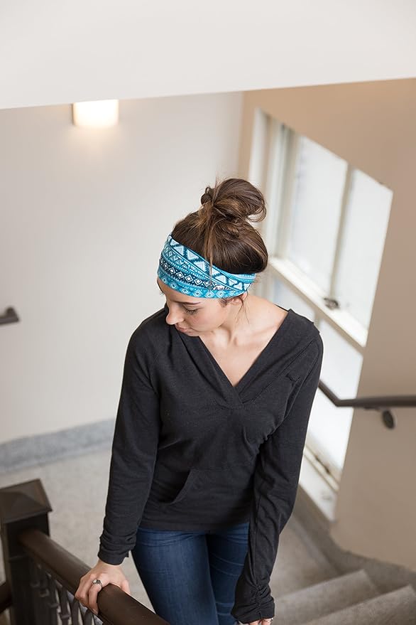 RiptGear Stretch Sport Headband for Women (Tribal Blue) — Made of Non-Slip Sweat Wicking Fabric — Great for Yoga, Running or The Gym — Soft Headband That Fits Most Head Sizes — (1-Pack)
