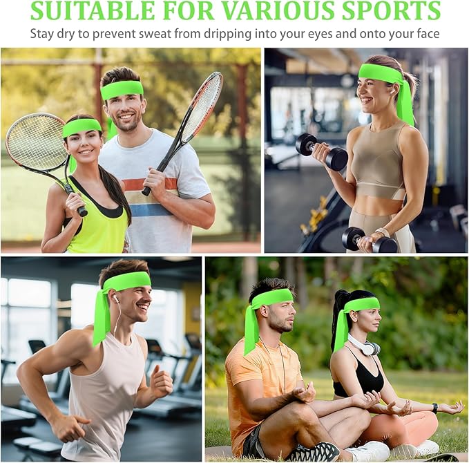 ONUPGO 18Pcs Head Ties for Men Women, Adjustable Headbands Sports Sweatband Ninja Ties Head Band, Sweat Wicking Workout Headband for Sports, Running, Tennis, Yoga, Soccer, Karate