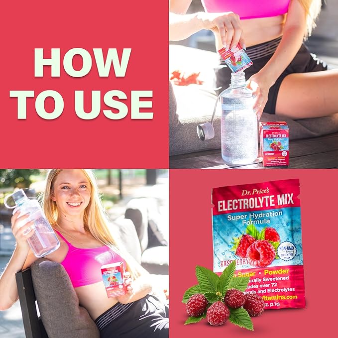 Dr. Price’s Electrolyte Mix | Sugar-Free Hydration Powder with 72+ Trace Minerals | No Sugar, Fast-Dissolving Electrolytes Powder Packets | Raspberry (30 Packs)