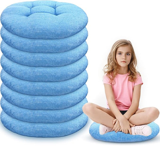 Fumete 8 Pcs 16 Inch Round Floor Cushions for Kids and Toddlers, Flexible Seating Classroom Furniture Floor Pillow for Home, Daycare, Preschool, Yoga and Meditation (Sky Blue)