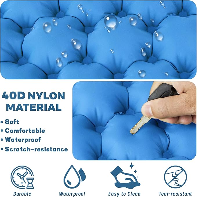 EULANT Inflatable Push-Press Seat Cushion,Lightweight Camping Air Sitting Pad,Portable Travel Air Cushion for Stadium Seat,Bleacher,Hiking,Climbing,Office,Airplane Car, Upgraded-blue