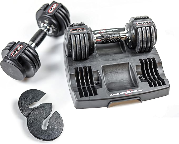 CAP Barbell ADJUSTABELL Adjustable Round Dumbbell Weights - Singles & Pairs | 12.5 lb, 25 lb & 55 lb | Multiple Handle Options
