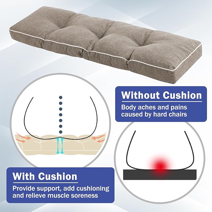 Bench Cushions for Outdoor Furniture, 36 x 14 Inch Outdoor Bench Cushion, Patio Bench Cushion with Durable Ties, Long Patio Seat Cushions for Garden, Indoor, Kitchen&Dining, Khaki