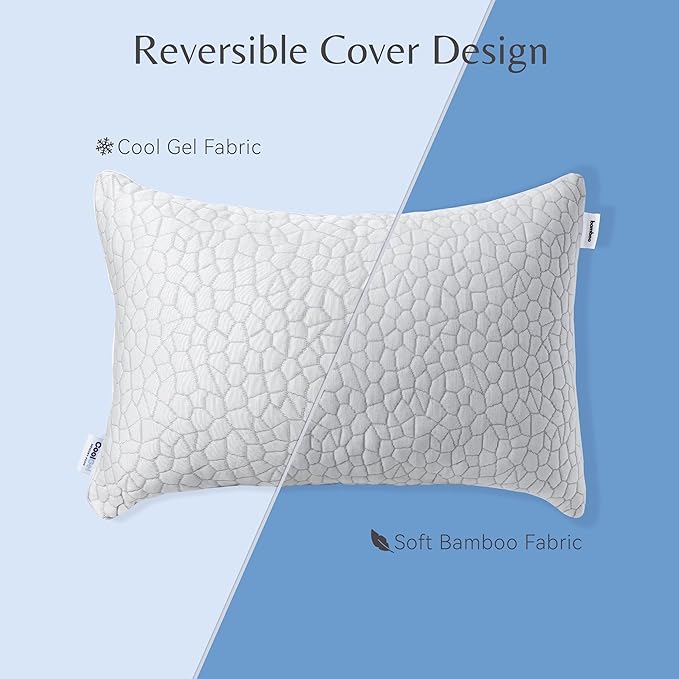 Cool Gel Cooling Pillow for Hot Sleepers - Standard Size Set of 2 Shredded Memory Foam Pillows for Sleeping - Adjustable Neck & Shoulder Support, Reversible Cover, Hypoallergenic & Breathable