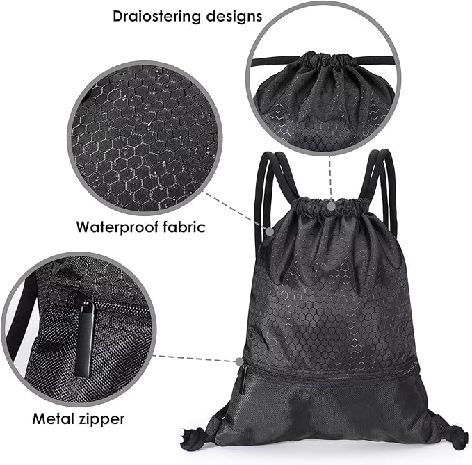 GAENMESH Drawstring Backpack Bag for Sports Lightweight Foldable Gym Bag with Sturdy Draw Cord Shoulder Strap Hiking Travel Camping