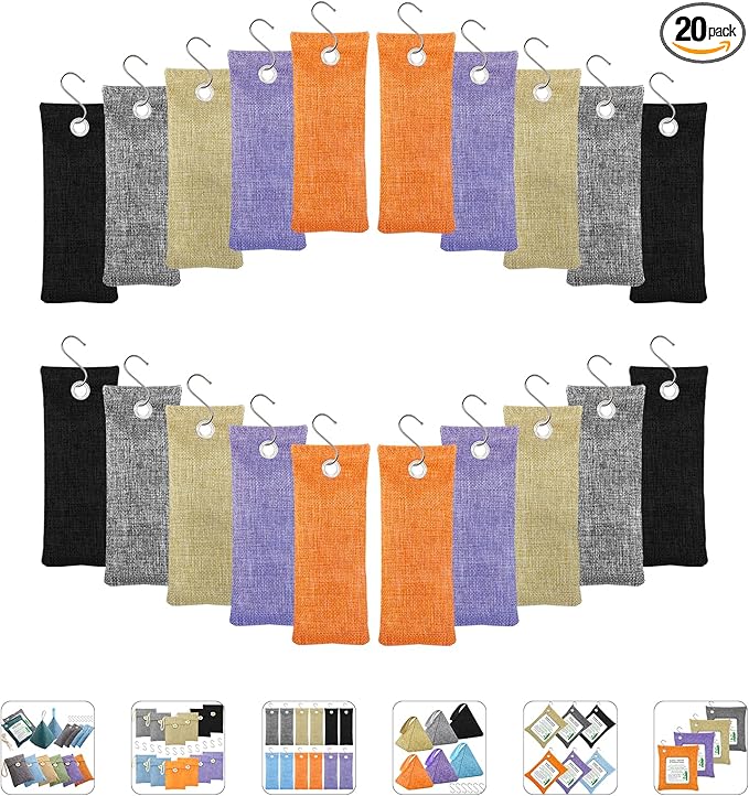 Bamboo Charcoal Bags Odor Absorber 20 Pack×50g Bamboo Charcoal Air Purifying Bags, for Car Air Fresheners, Odor Eliminator for Home，Shoe Deodorizer - Colorful-Activated Charcoal Odor Absorbers