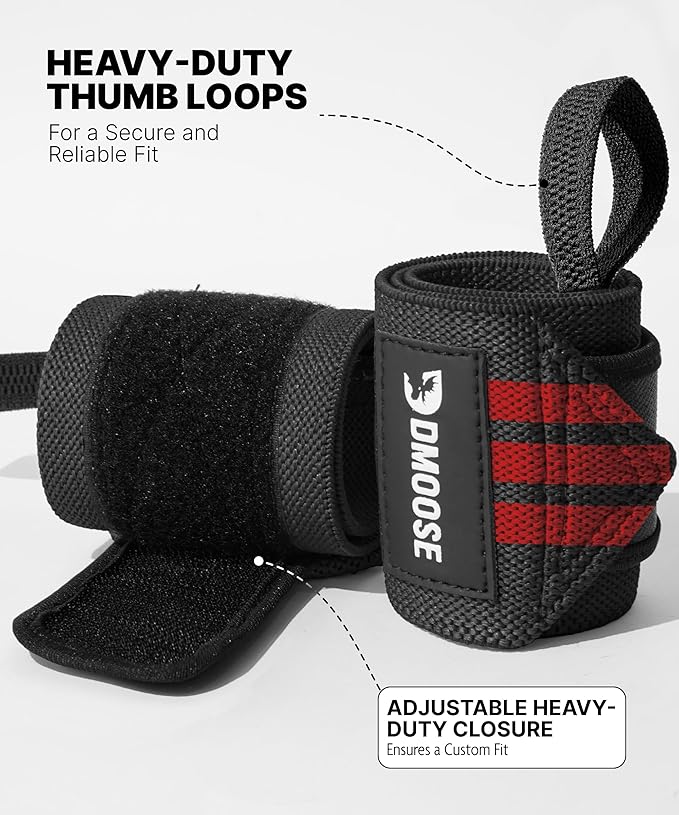 DMoose Fitness Elbow Wraps for Weightlifting (Pair) 40" Adjustable Brace for Joint Support, Pain Relief & Tendonitis - Elbow Straps for Weight Lifting, Bench Press & Gym Workouts, Band for Men & Women