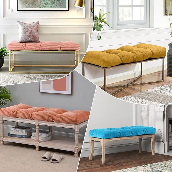 Custom Tufted Bench Cushion - Custom Size and Color, Premium Fabric for Indoor & Outdoor Patio Porch Swing Cushions Bay Window Sofa Garden Cushion, Non-Slip Bottom, Piping, 70D High-Density Spong