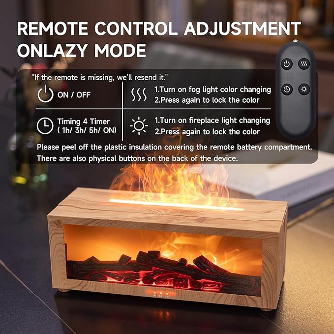 Fireplace Flame Air Diffuser Humidifier,7 Colors Aromatherapy Essential Oil Diffuser,Ultrasonic Aroma Humidifier with Timer for Home,Bedroom,Office,Yoga