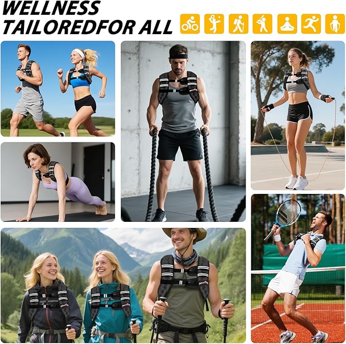 Weighted Vest Women & Men - 5lbs/8lbs/10lbs/12lbs/15lbs/20lbs/25lbs/30lbs Adjustable Weight Vest with Detachable Phone Pouch - Ideal for Rucking,Walking,Weight Loss,Training&Running