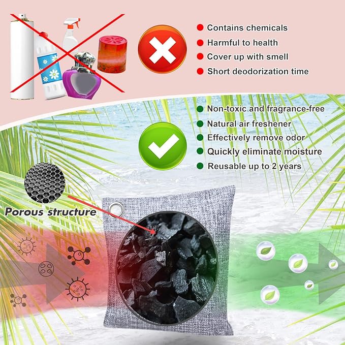 Activated Charcoal Odor Absorber for Strong Odor in Basement, Car, Closet, Shoe, 8 Pack Bamboo Charcoal Air Purifying Bags Deodorizer Odor Eliminator for Home