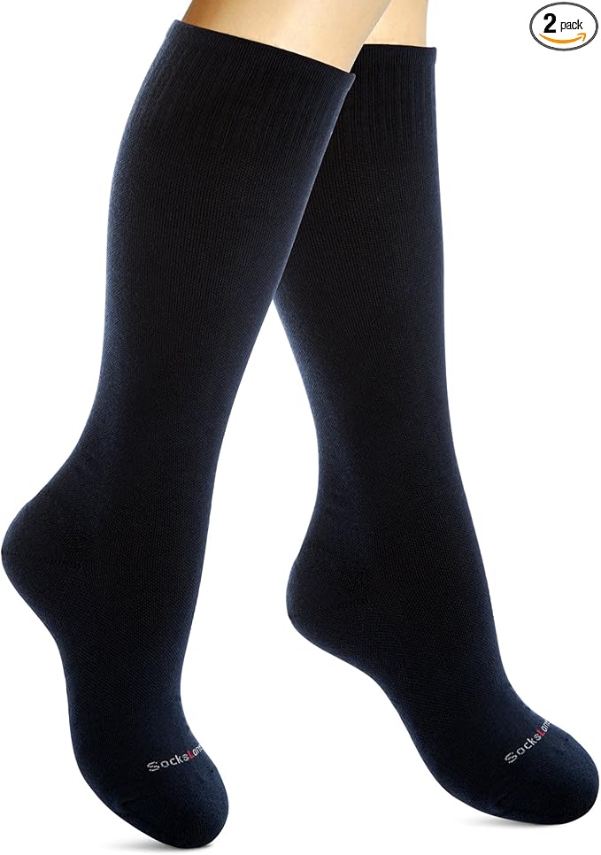 Cotton Compression Socks for Women & Men. 15-20 mmHg Support Knee-High Navy Blue X/L