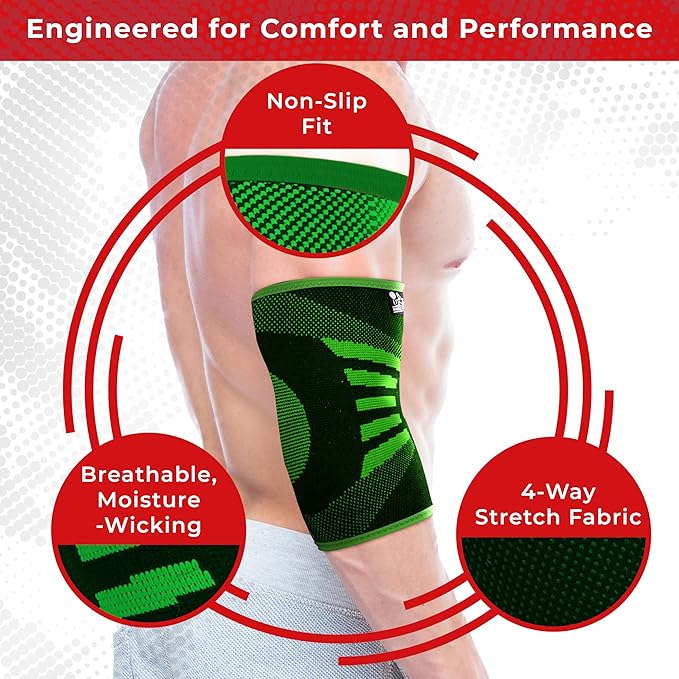 Nordic Lifting Elbow Compression Sleeves (1 Pair) for Men & Women - Support for Pain Relief, Tendonitis, Golfer’s & Tennis Elbow - Weightlifting Brace for Workout, Arm & Joint Recovery
