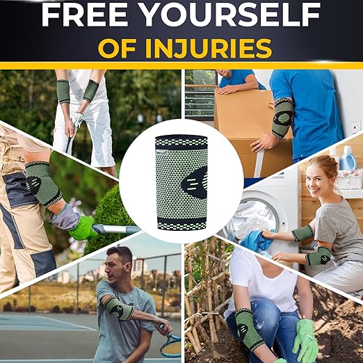 NeoTech Care Elbow Support Brace - Breathable - Men, Women, Right or Left (Green Color, Size M, 1 Pair)