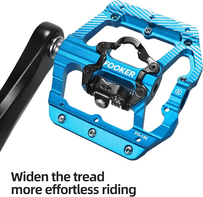 FOOKER MTB Mountain Bike Pedals 3 Bearing Flat Platform Compatible with Dual Function Sealed Clipless Aluminum 9/16" Pedals with Cleats for Road