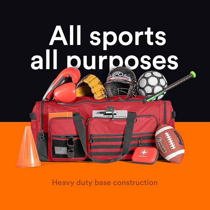 Fitdom 130L 36" Heavy Duty Extra Large Sports Gym Equipment Travel Duffle Bag W/Adjustable Shoulder Strap & 7 Compartments. Perfect for Soccer Baseball Basketball Hockey Football, Team Coaches & More