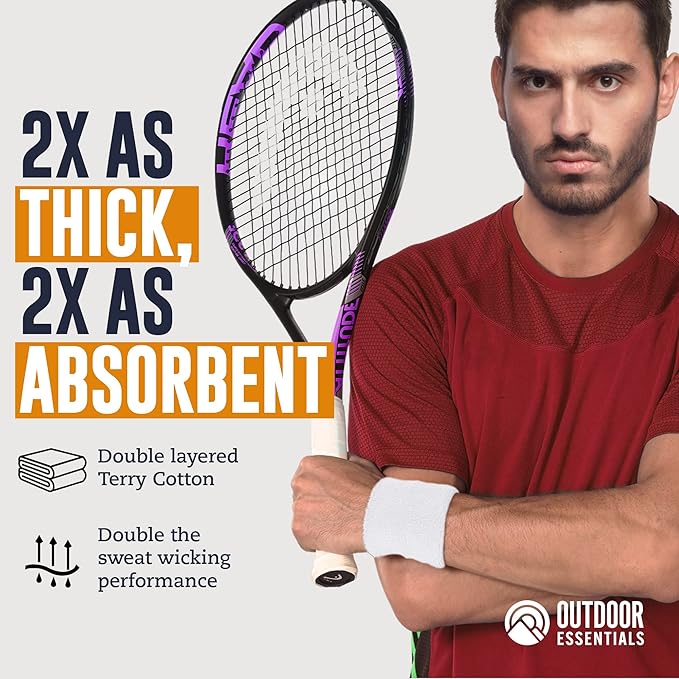 OutdoorEssentials Sweatbands & Wristbands - Wrist Sweat Bands Headbands for Men & Women - Multipack Terry Cloth Headbands or Wrist Bands for Working Out, Tennis, Basketball, Football, Gymnastics